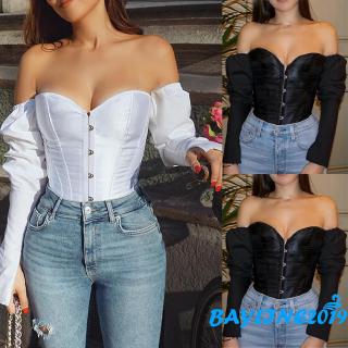 Áo kiểu nịt ngực trễ vai tay dài thời trang thông dụng dành cho bạn nữ