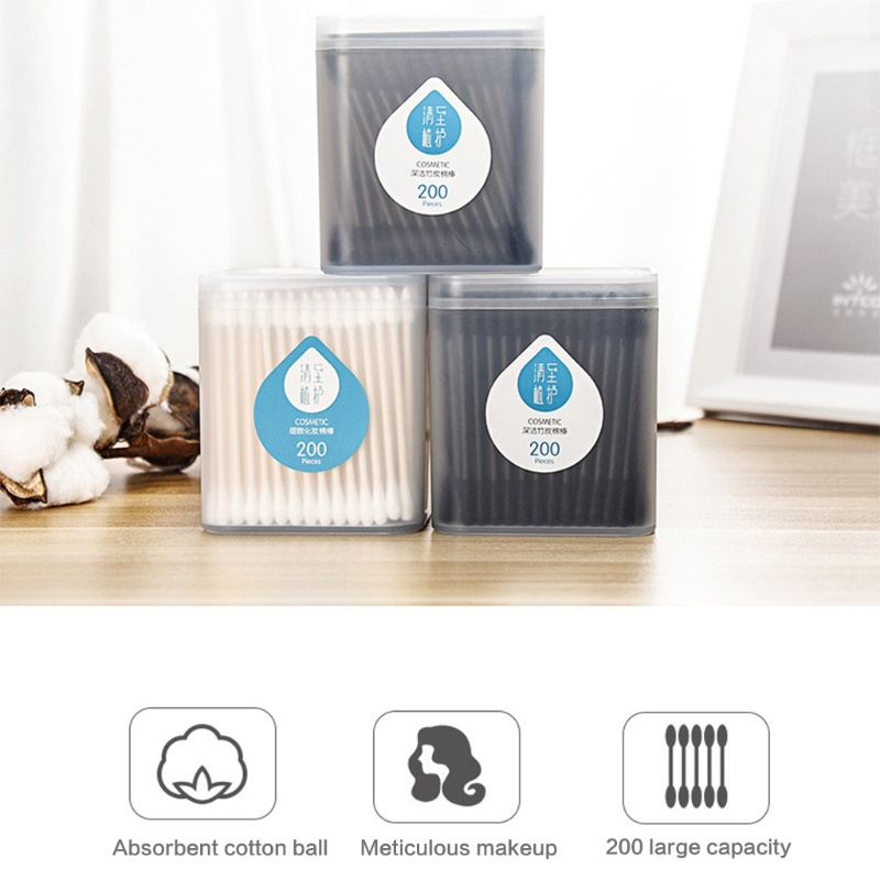 Set 200 Tăm Bông Cotton Hai Đầu Có Tay Cầm Dùng Để Vệ Sinh Tai / Bụi Bẩn