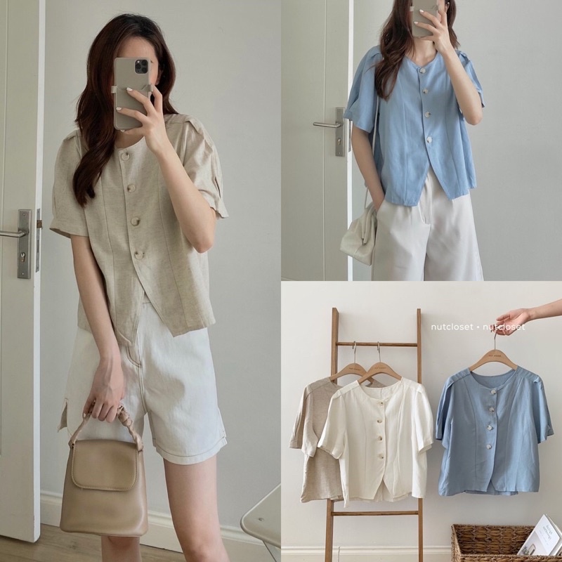 Blazer cộc tay nut closet trắng nguyên tag pass 119k