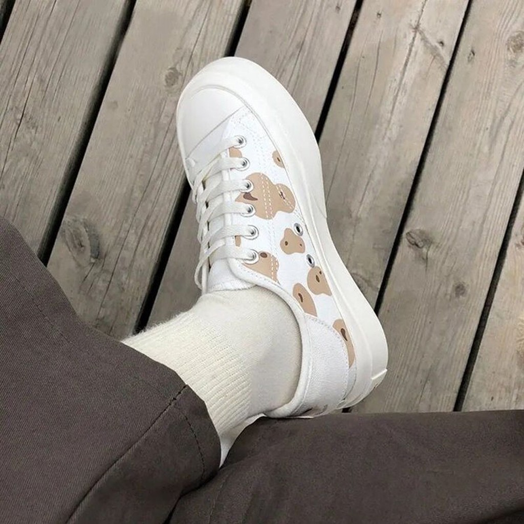 [CÓ SẴN 2021] Giày thể thao nữ Ulzzang gấu đế bằng bánh mì vải mềm màu đen trắng năng động trẻ trung hot trend đẹp
