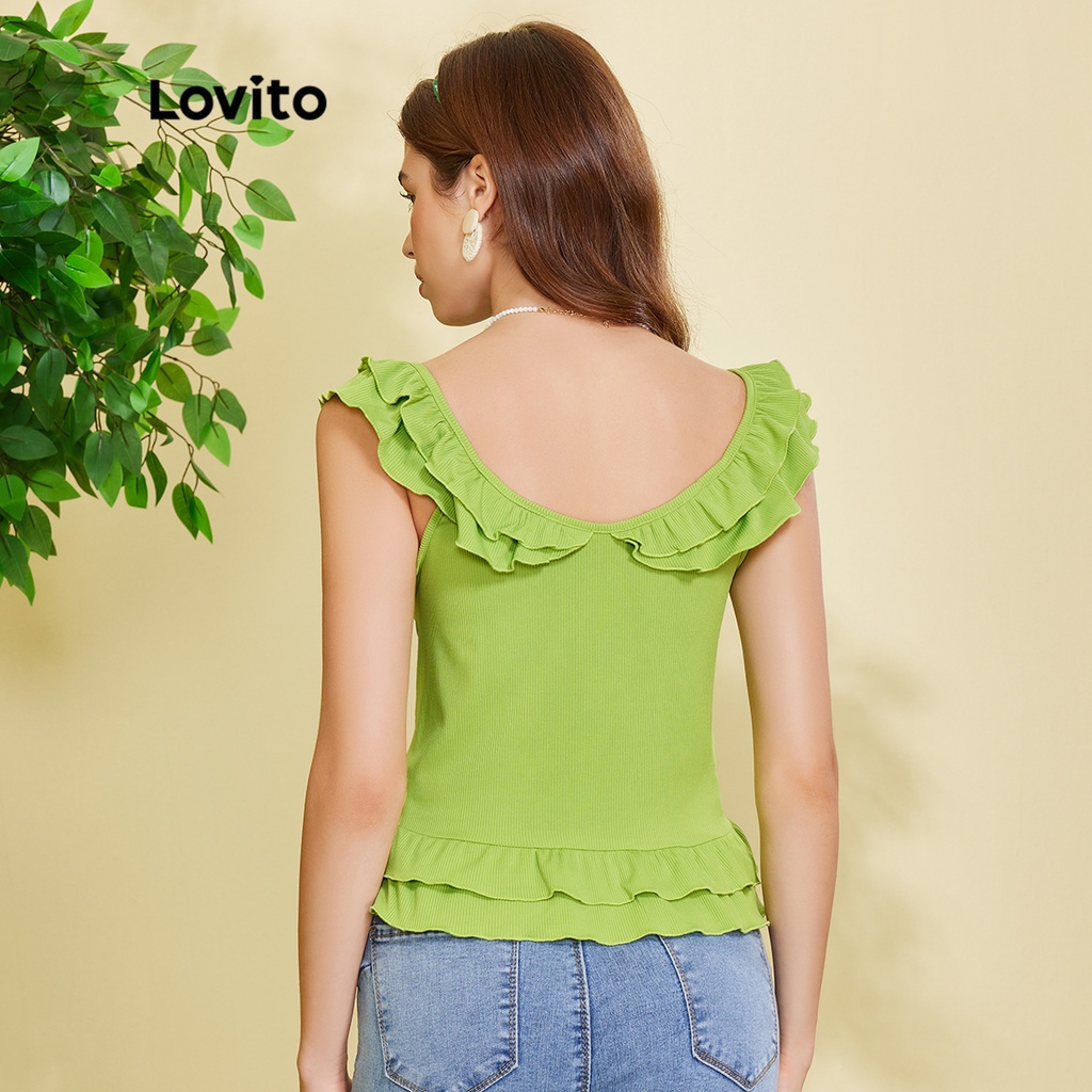 Áo ba lỗ (Lovito Exclusive) FREE NATURE hai lớp viền diềm L28EE034 (Xanh nhạt)