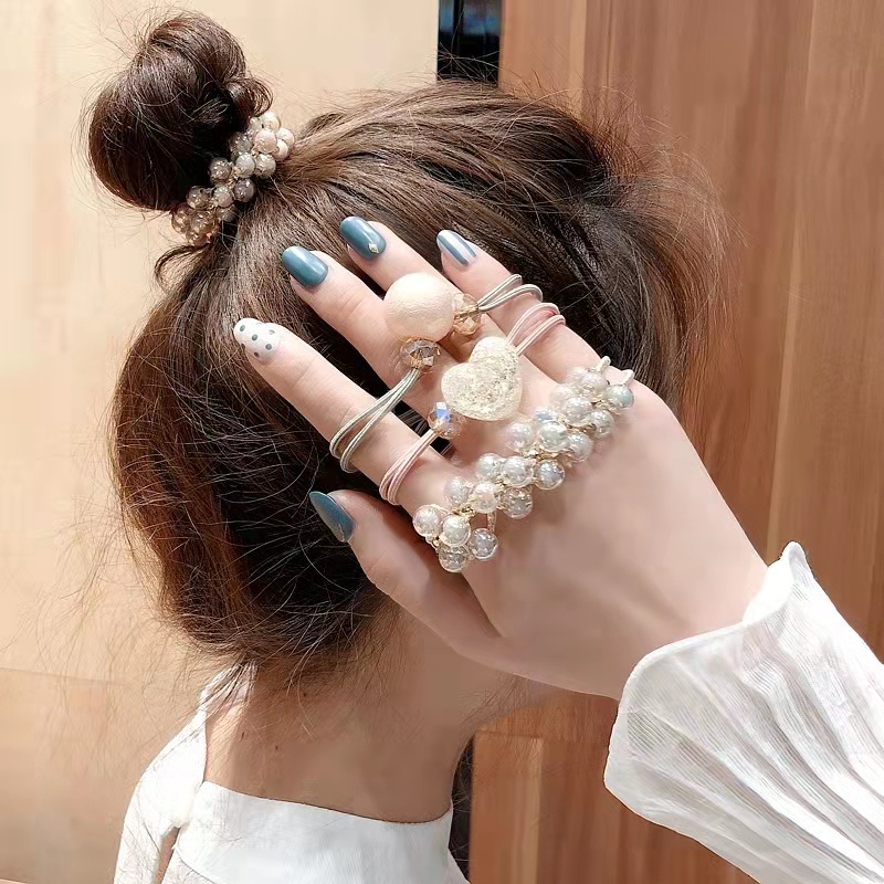 Dây buộc tóc cao su đính ngọc trai đơn giản thời trang Hàn Quốc