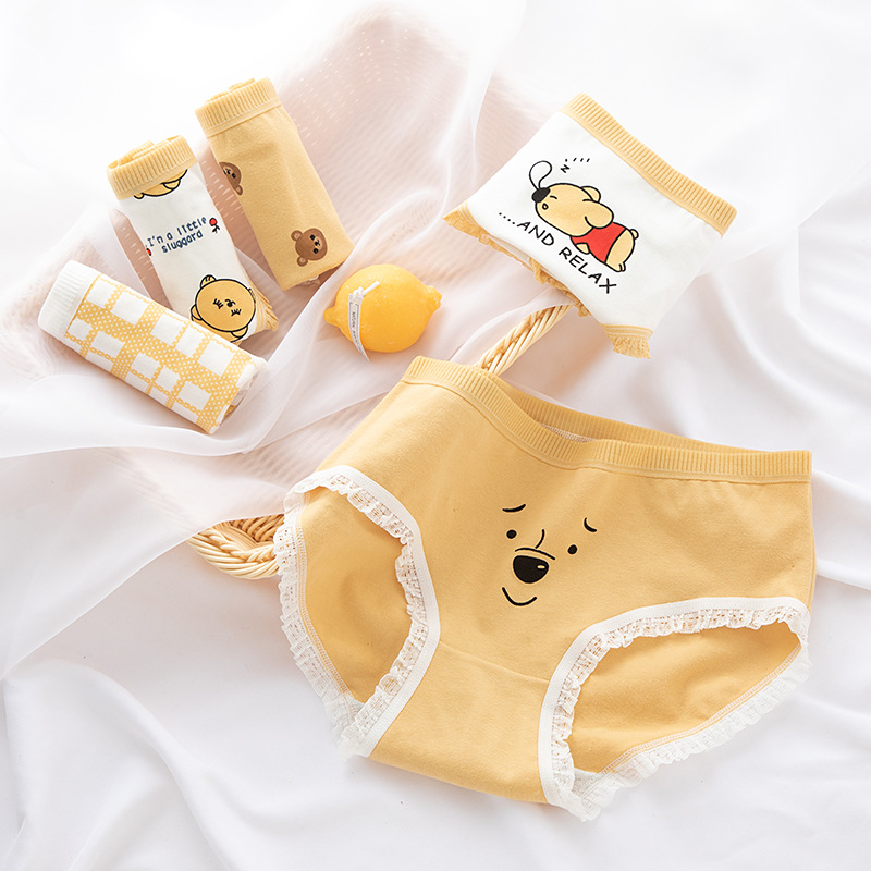 Quần Lót Levao Cotton Lưng Vừa In Hình Gấu Xinh Xắn Thoải Mái Cho Nữ