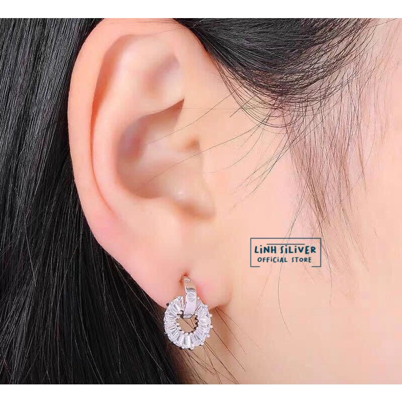 BÔNG TAI TRÒN NỮ ĐÁ GẾT CỰC XINH- KHUYÊN TAI BẠC TA