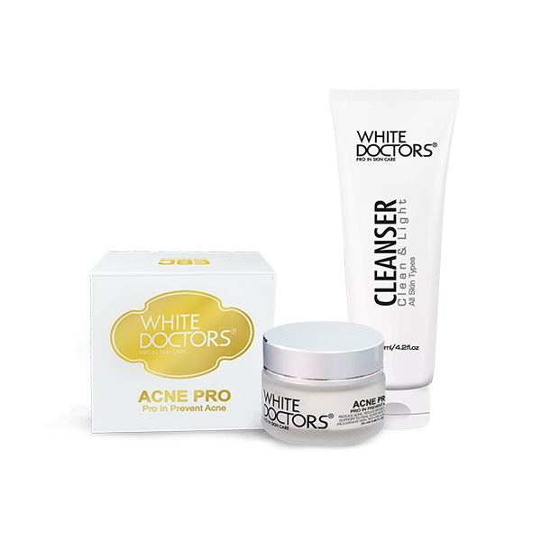 BỘ ĐÔI KEM WHITE DOCTORS SẠCH MỤN ACNE PRO VÀ SỮA RỬA MẶT
