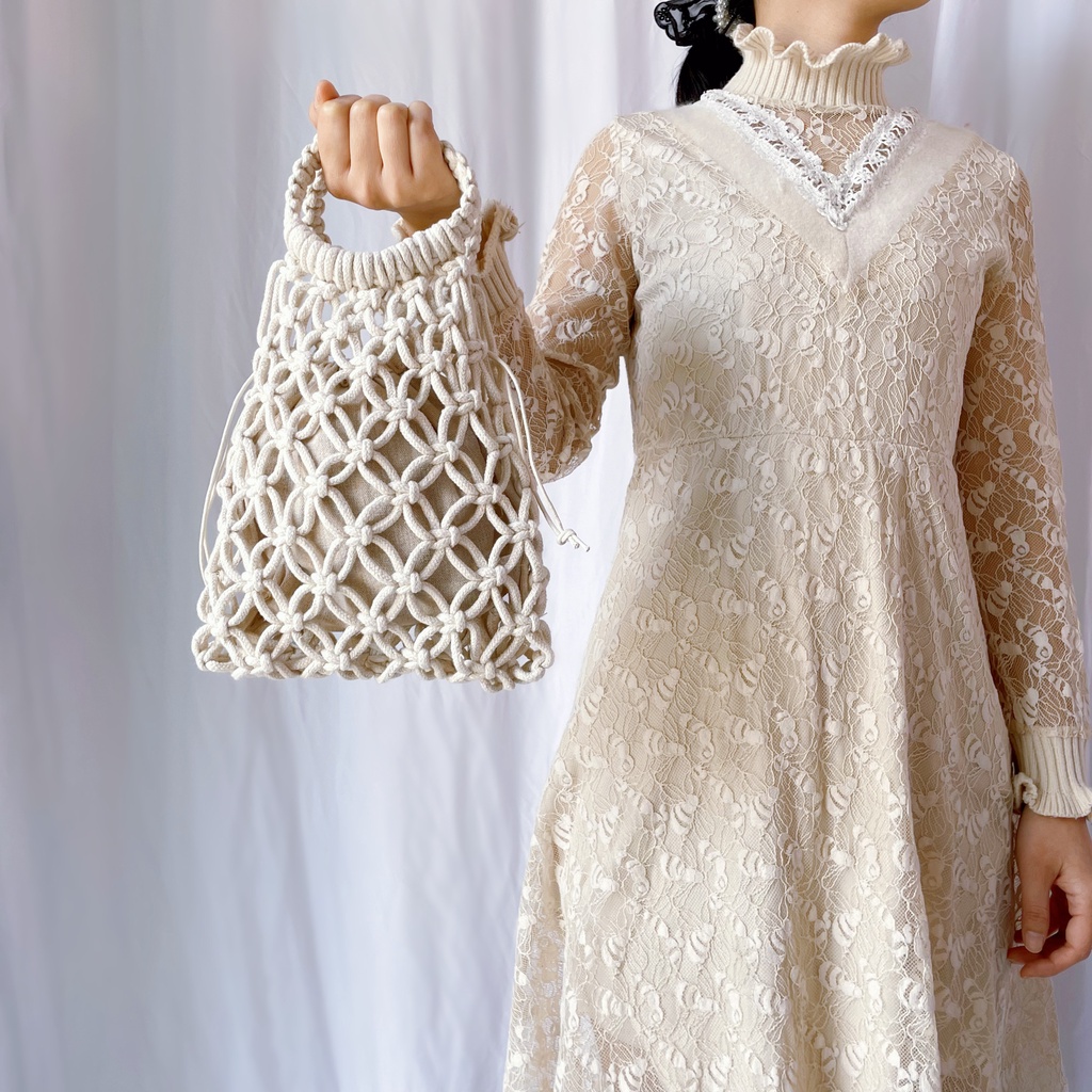 Thời trang dệt tay Phong cách cổ điển Túi dây cotton Túi xách thời trang của phụ nữ