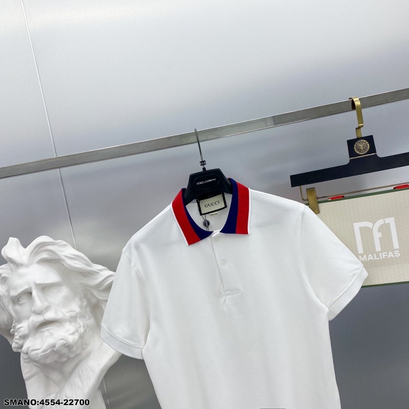 Áo polo Nam cotton gai pha cổ vạch chun màu chữ GG sau PL10P