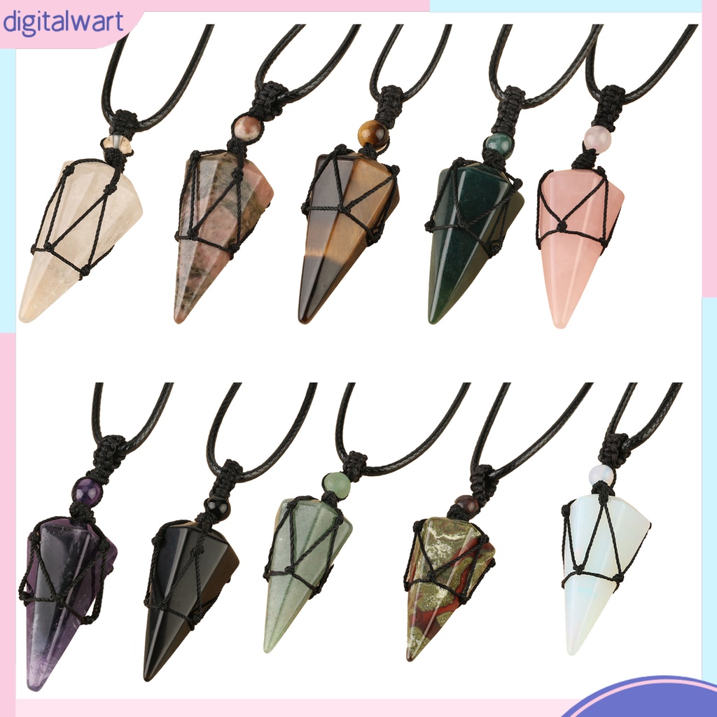 Dây Chuyền Sợi Dệt Tay Màu Đen Mặt Đá Pha Lê Lục Giác Thời Trang Cho Nam Và Nữ