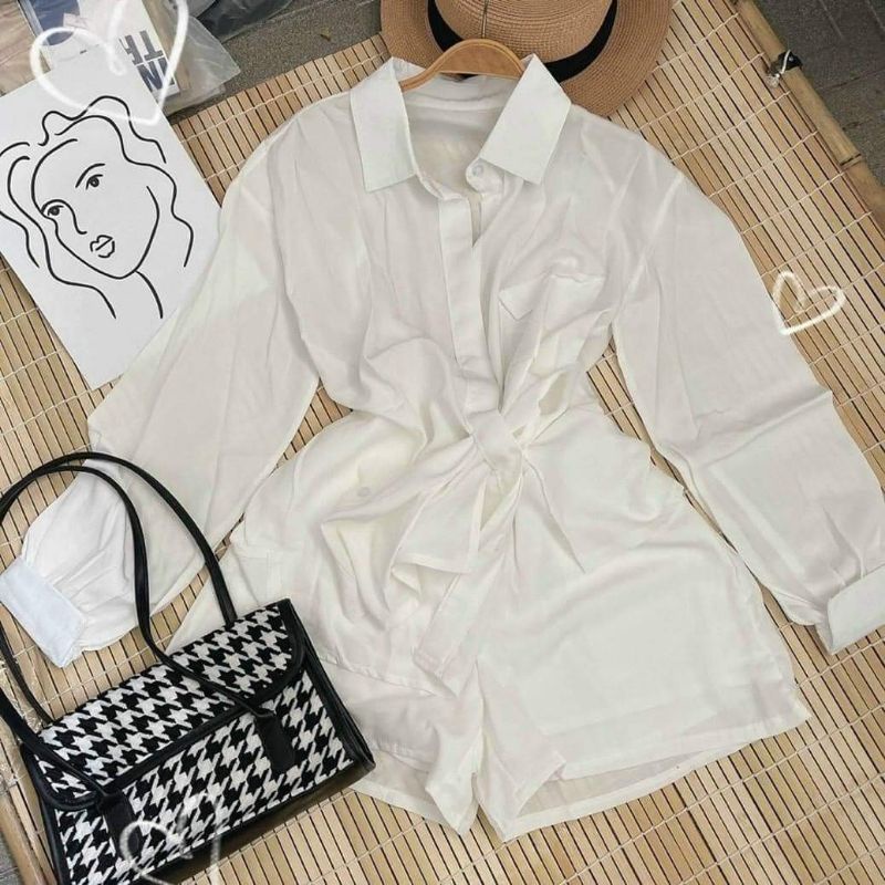 Set sơ mi chân váy nữ thắt eo năng động phong cách chất mịn mát