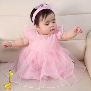 Set đầm xòe công chúa kèm băng đô đính nơ đáng yêu dành cho bé gái