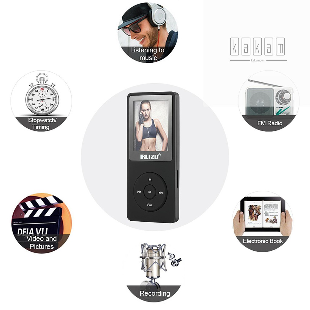 Máy phát nhạc MP3 MP4 RUIZU X02 8GB 1.8in không thất thu có radio/đồng hồ/thẻ TF/sách điện tử/lịch