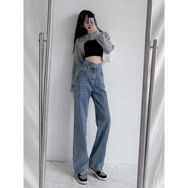 Quần jean cạp cao ống suông  có bigsize hàng có sẵn