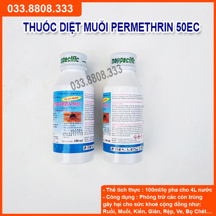 Diệt muỗi Permethrin 50EC (chai 100ml) - Sử dụng nhúng màn và phun trực tiếp