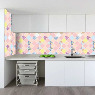 Decal 5m giấy dán bếp khổ 60cm - hoa văn vuông hồng ADD040