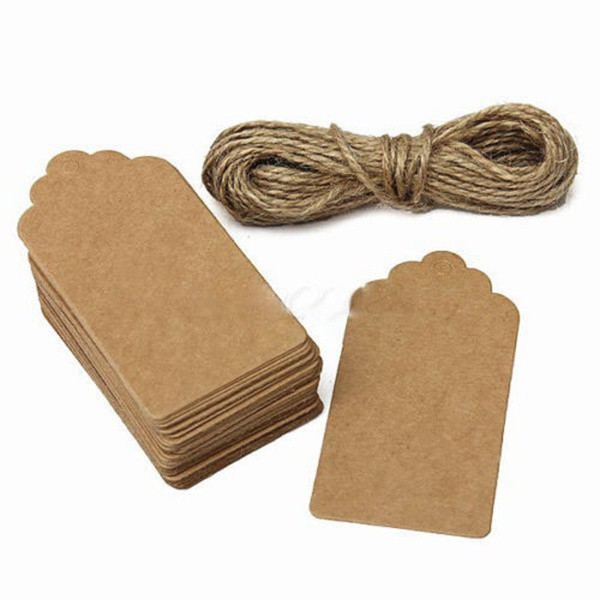 100 Giấy kraft kèm dây treo chưa có họa tiết dùng để trang trí thủ công cho tiệc cưới/ quà tặng