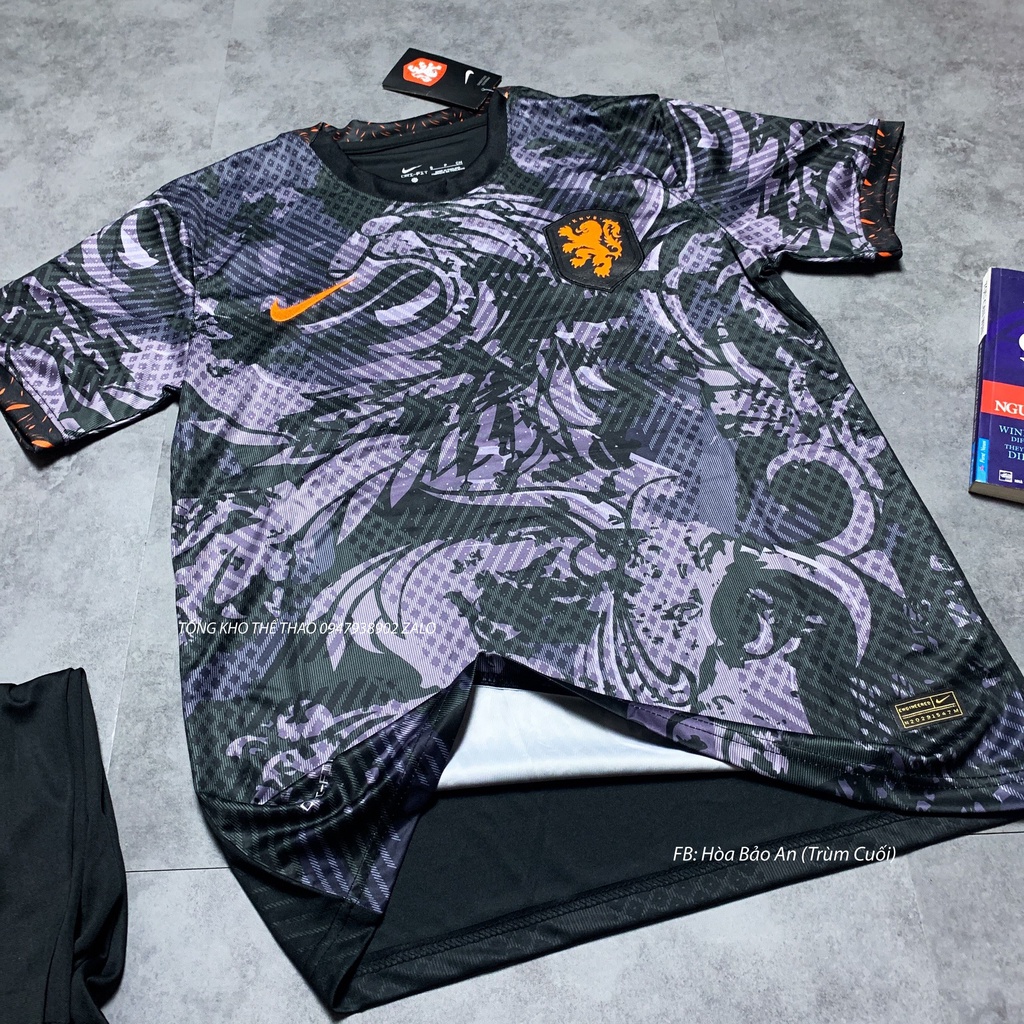 Áo Bóng Đá Tuyển Hà Lan 2023 Màu Đen Họa Tiết Rồng 3D - Vải Thái Chuẩn Áo Thi Đấu