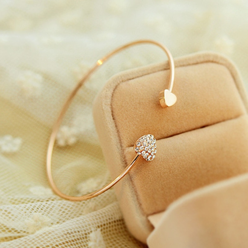 Hot Mới Vòng Tay Pha Lê Mở Hai Trái Tim Đôi Có Thể Điều Chỉnh Thời Trang mujer pulseras