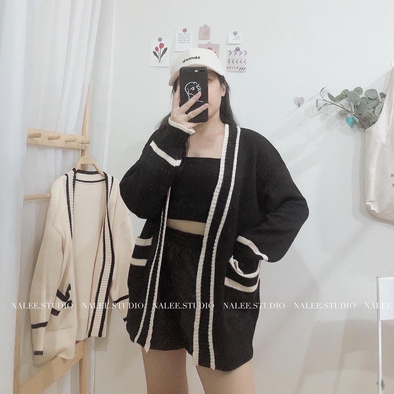 Len cardigan viền chất đẹp