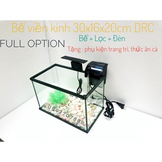 🐬 Bể cá mini viền kính đen 30x16x20cm kèm COMBO( tặng vỏ sò biển, cây trang trí, thức ăn cá)