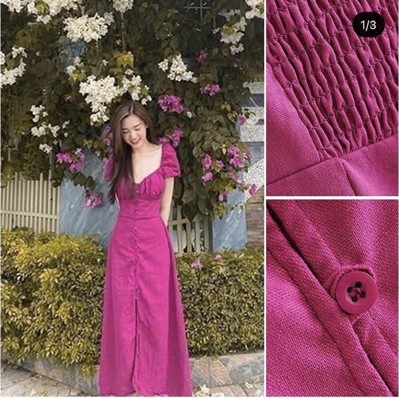 ORDER váy thô dáng dài hồng tím lưng chun hàng tqxk zr xk