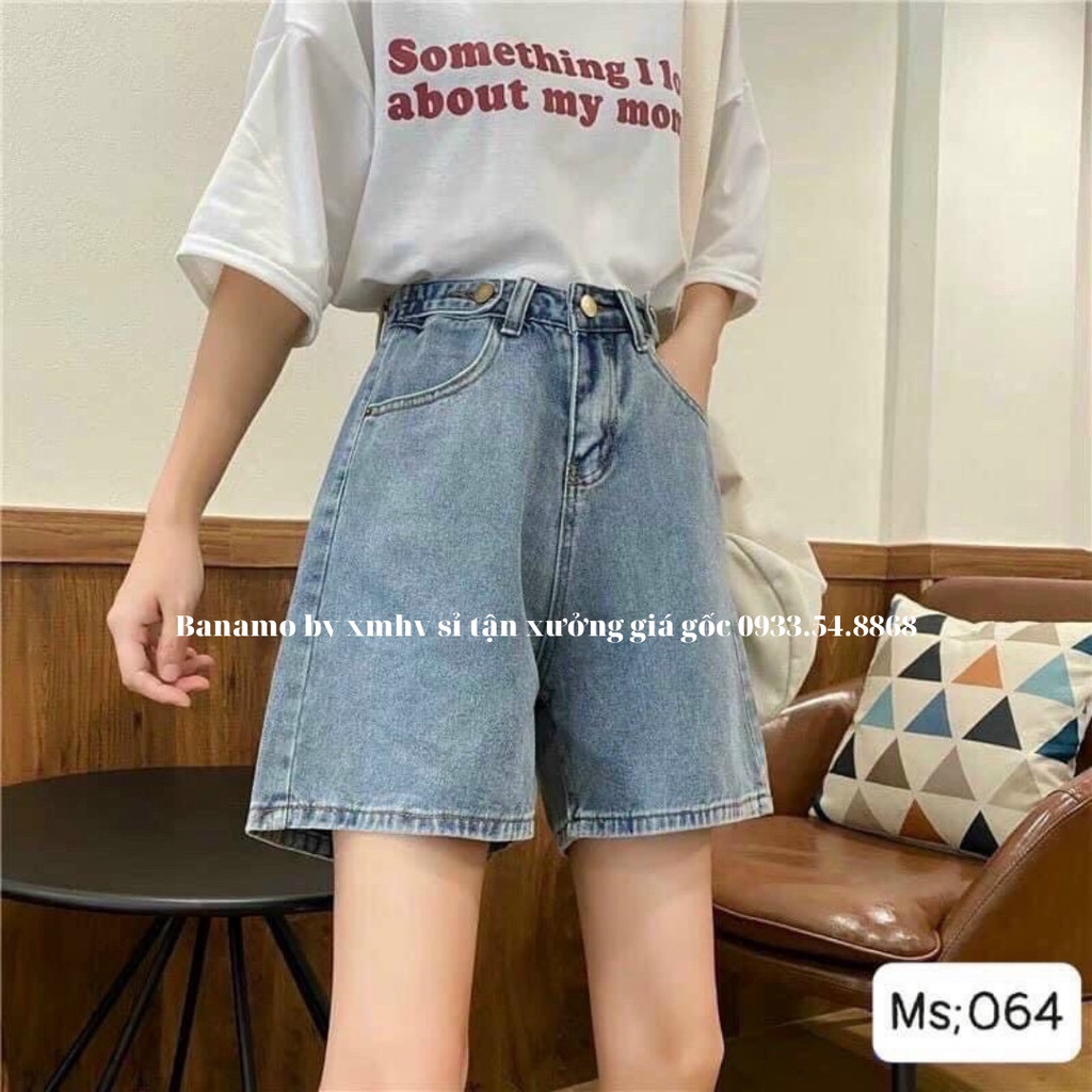 Quần short jean nữ 2 cúc eo, lưng cao siêu đẹp thời trang Banamo fashion  jean nữ 2 cúc eo 662