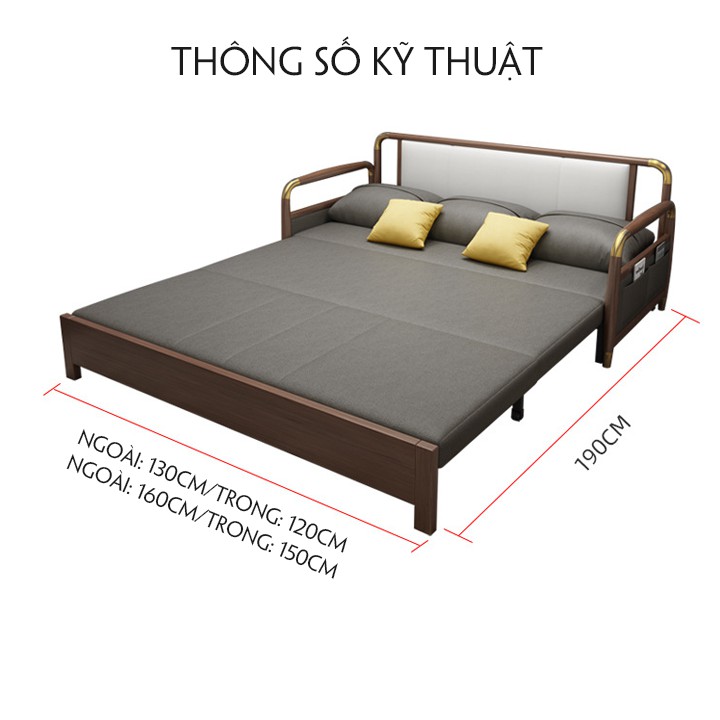 [CAO CẤP] GIƯỜNG SOFA THÔNG MINH, SOFA ĐA NĂNG GẤP GỌN THÀNH GHẾ TAY GỖ VIỀN KIM LOẠI CAO CẤP KT 1,5M x 1,9m