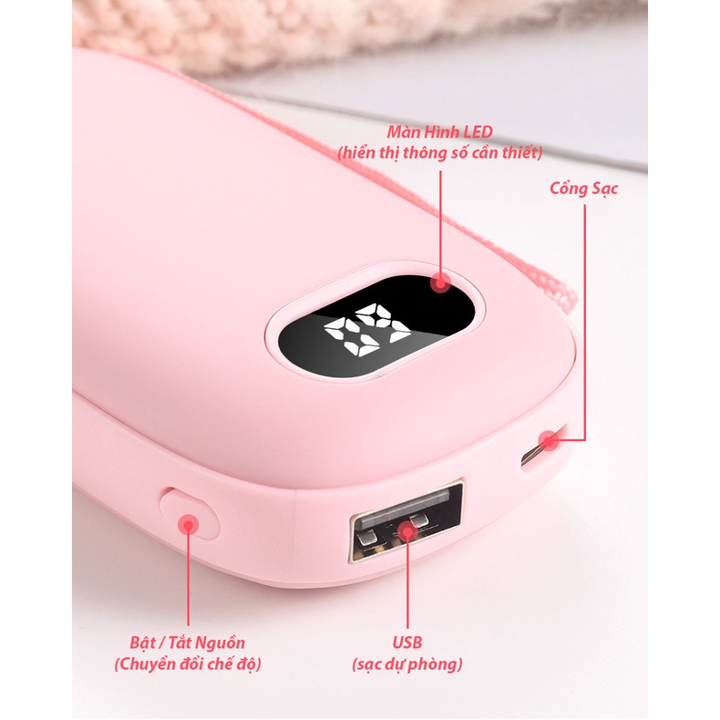 [Hàng Hot 2022] Máy Sưởi Ấm Cầm Tay Kiêm Sạc Dự Phòng - Dung Lượng Pin Lớn 6000mAh - Điều Chỉnh Nhiệt Từ 40-60 Độ