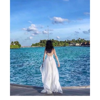 maxi trắng đan dây