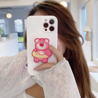 Ốp Điện Thoại Màu Trơn Họa Tiết Gấu / Dâu Tây Dễ Thương Kèm Giá Đỡ Cho IPhone 13 Pro Max 12 11 6s 7 8 Plus SE 2020