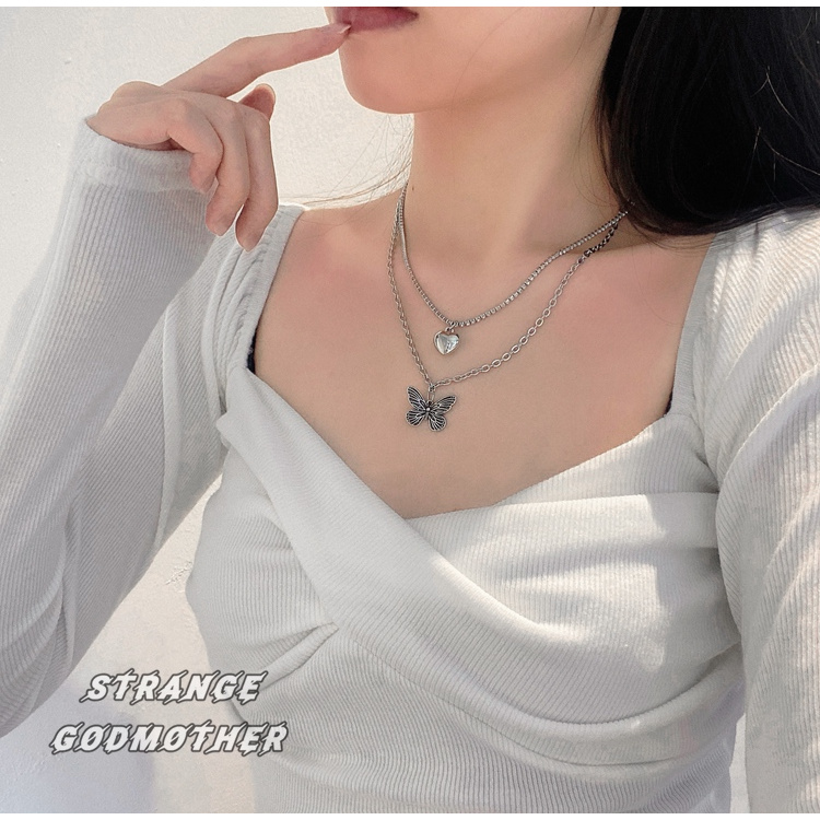 Vòng Cổ Hình Bướm Tình Yêu  191051Dây Chuyền Sợi Xích Đôi Phong Cách Hip Hop Thời Trang Cá Tính