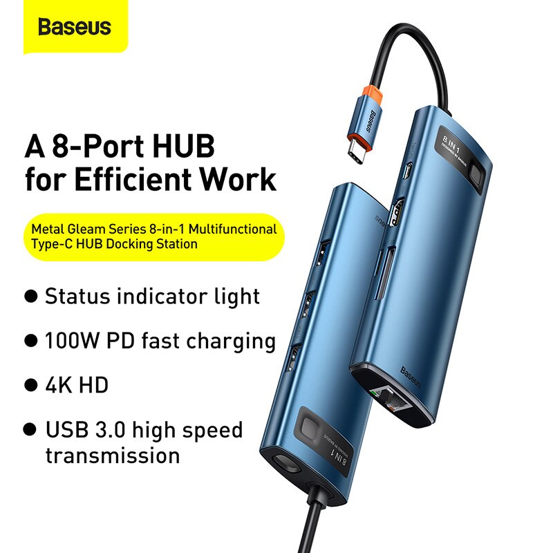 Đầu đọc thẻ SD HUB Baseus tương thích với HDMI VGA cho MacBook Pro Air PD RJ45