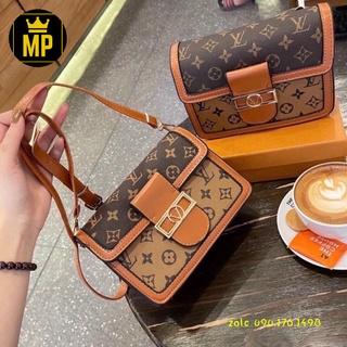 Túi xách nữ🔥freeship🔥túi đeo chéo hoa nâu size 20