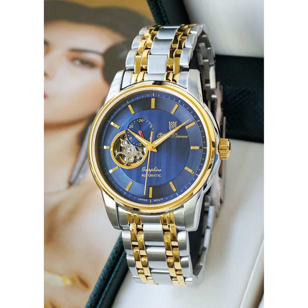 Đồng hồ nam dây kim loại mặt kính chống xước Automatic Olym Pianus OP990-163 OP990-163AMSK xanh