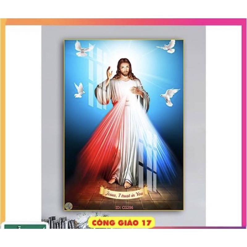 Tranh Công Giáo Tráng Gương Treo Tường Chúa Giêsu và Đức Mẹ/ Gia đình Thánh Gia Bình An Làm Quà Tân Gia