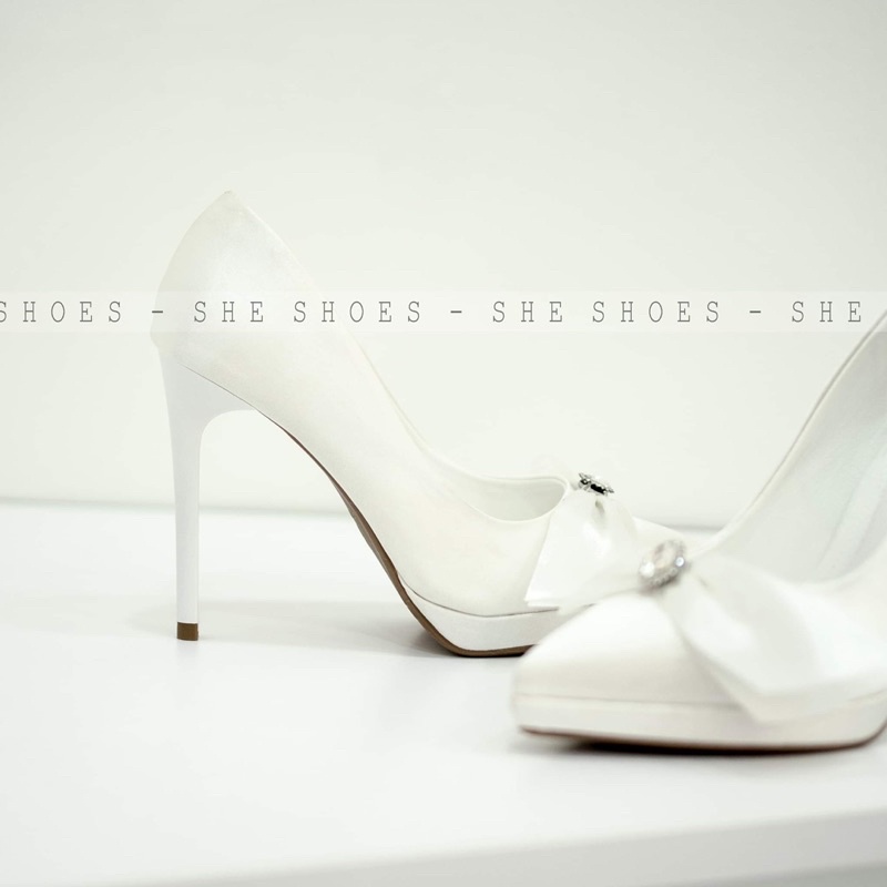 Giày cưới ♥️Freeship♥️ Giày cao gót trắng cô dâu cao cấp, độc quyền bởi SHE SHOES