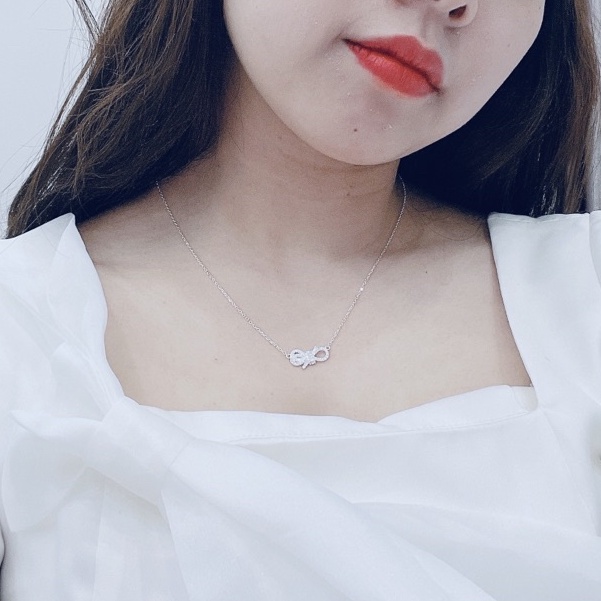 Dây chuyền Bạc hình nơ, Vòng cổ gắn đá Bạc nữ TUNA SILVER 𝐂𝐚𝐦 𝐤𝐞̂́𝐭 𝐜𝐡𝐮𝐚̂̉𝐧 𝐁𝐚̣𝐜
