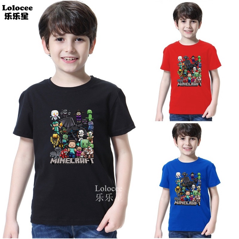Áo Thun Cotton Tay Ngắn In Hình Game Minecraft Mới Cho Bé Trai