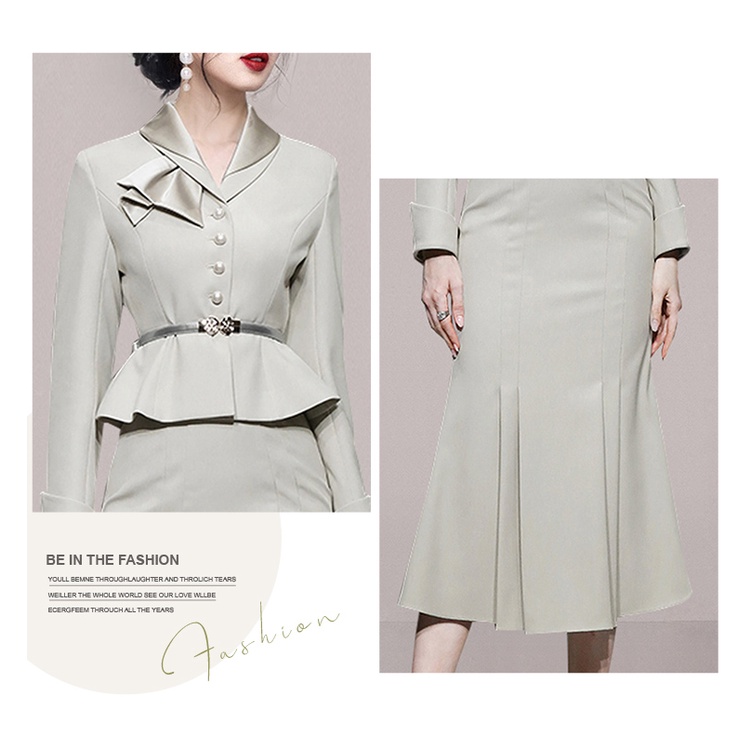 Bộ Áo Khoác + Chân Váy Đuôi Cá Ngắn Lưng Cao Thời Trang Thu Đông Hàng Mới 2022