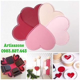 Tim giấy viền tròn (6cm x 6cm) trang trí Scrapbook, thiệp, album... - (05 chiếc)