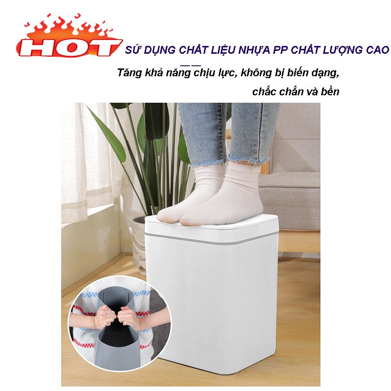 THÙNG RÁC cảm ứng thông minh nắp đóng mở tự động 0.3s dung tích 16L, màu pastel - LB46211