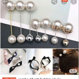 Bộ khuy cài áo 7 món ngọc trai nhân tạo