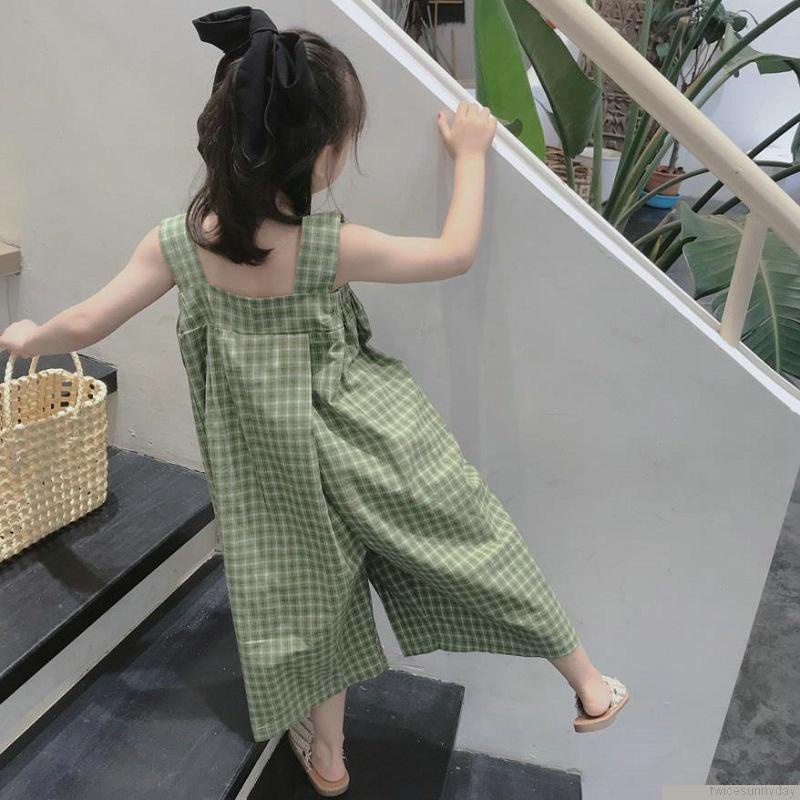 Bộ áo liền quần mùa hè in họa tiết caro phong cách Hàn Quốc dễ thương cho bé gái