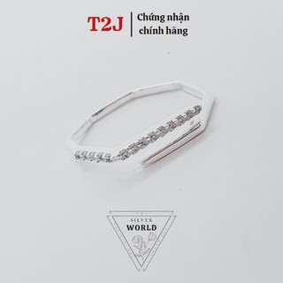 Nhẫn bạc nữ hình ngũ giác độc đáo gắn đá, Bạc 925 Silver World
