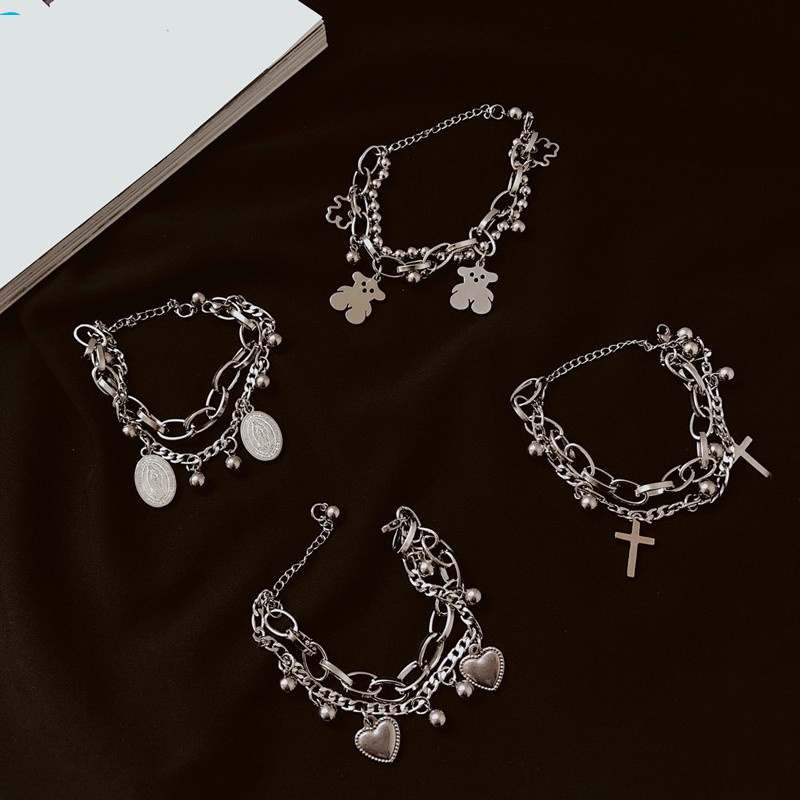 Vòng Tay Hai Lớp Mặt Thánh Giá Và Trái Tim