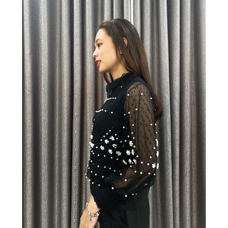 ÁO LƯỚI ĐEN CƯỜM LÓT CO GIÃN