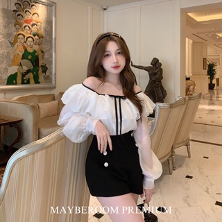 Áo cổ vuông viền đen tay bồng dài Charmie Top Mayberoom Premium