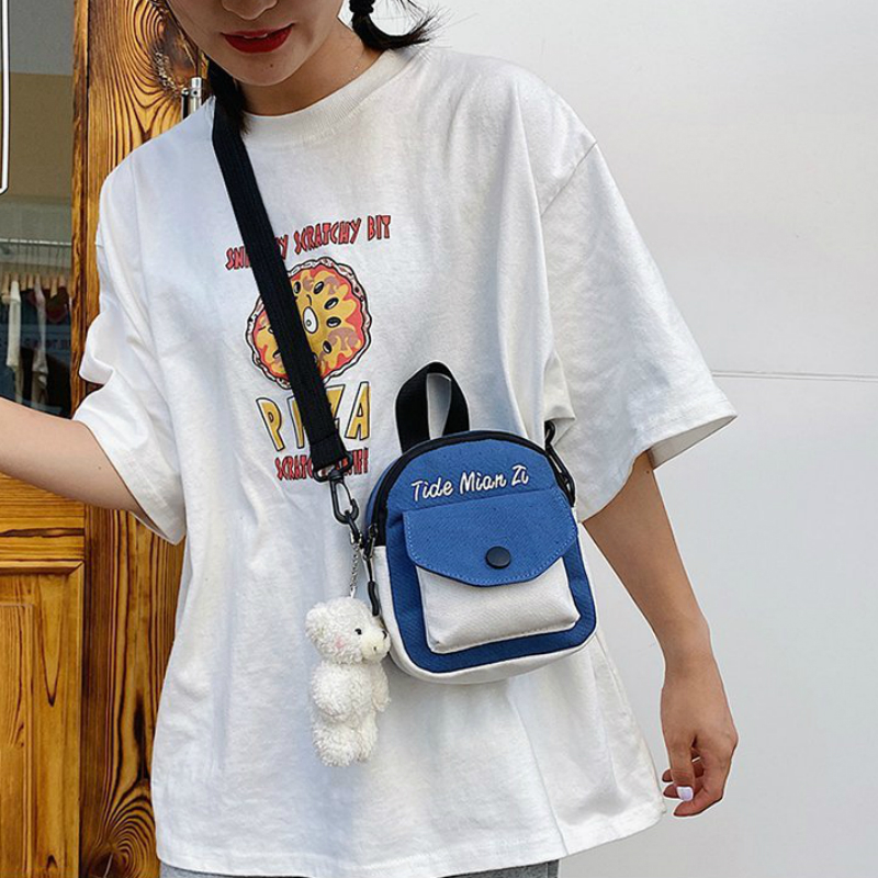 Túi đeo chéo Hàn Quốc vải canvas phối màu tương phản họa tiết chữ đơn giản thời trang cho nữ