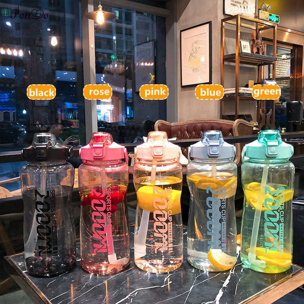 Bình Nước Nhựa Dung Tích 1.5 / 2l Kèm Ống Hút 2000ml