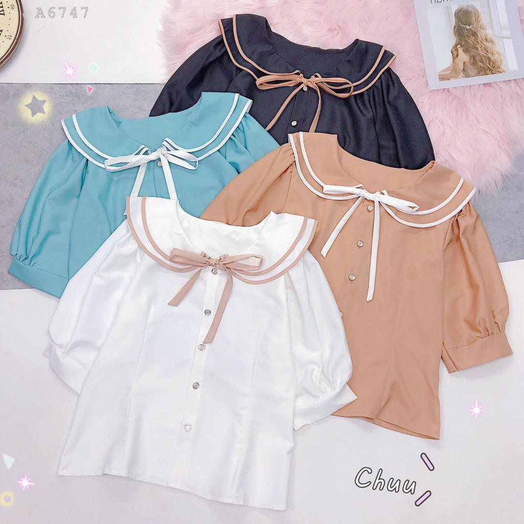 [ Mã WASTRUN4 giảm 10% tối đa 30K đơn 99K] Áo sơ mi cổ bèo nơ, áo cổ sen 2 tầng công sở nữ tính CHUU A6747 | BigBuy360 - bigbuy360.vn