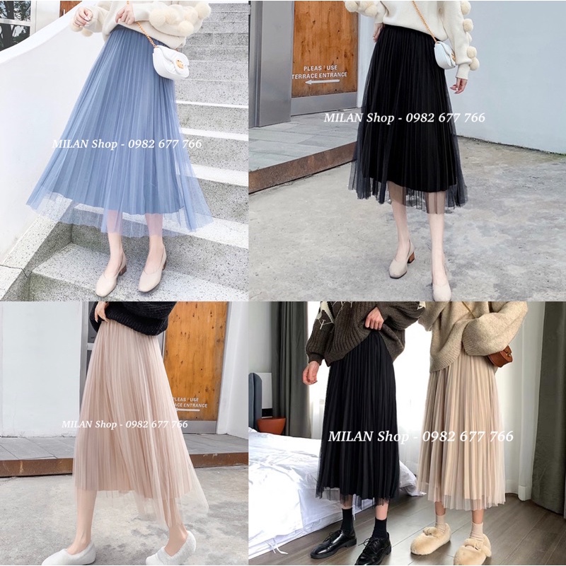 Chân váy nhung xếp li mặc được 2 mặt